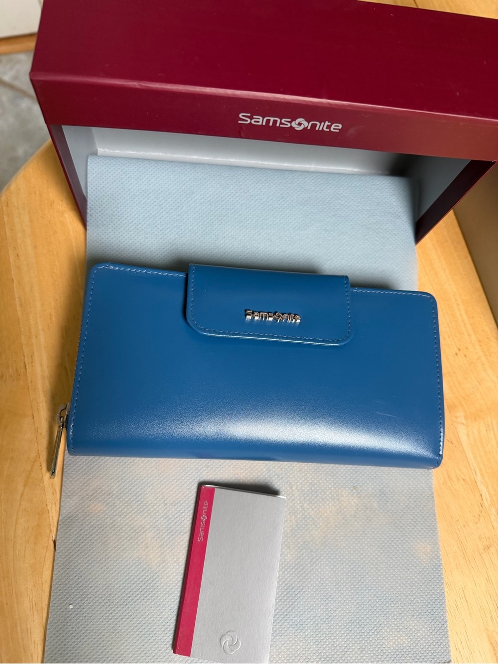 Samsonite Blue Zip-Around Wallet with Snap Flap